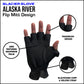 A fingerless glove or a mitten, your choice. The design of the Alaska River Flip Mitt is very effective at keeping your hands warm while allowing for ultimate dexterity.