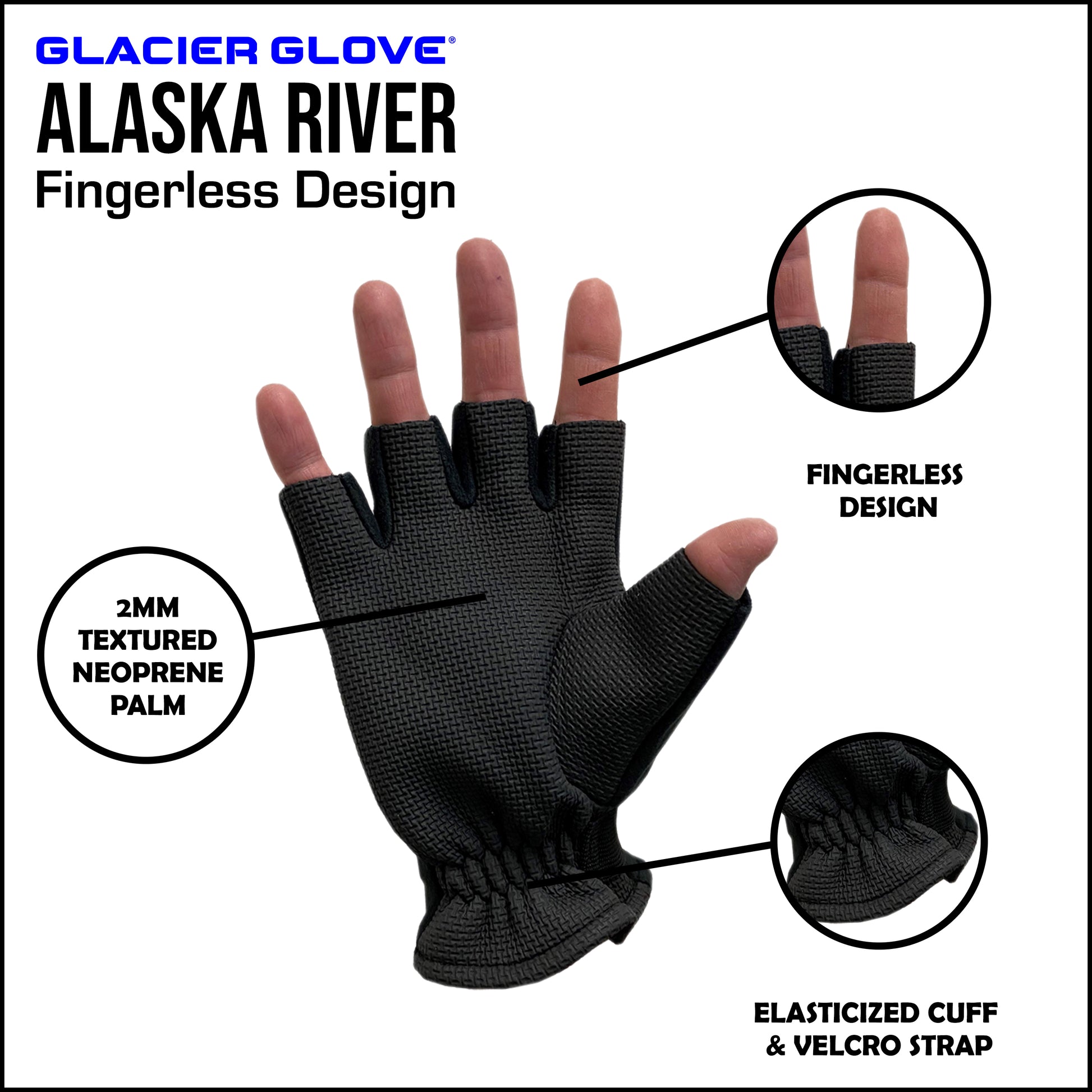 The Alaska River Glove is our best-selling fingerless glove. It provides the most versatile protection during cold and wet outdoor activities without giving up dexterity.
